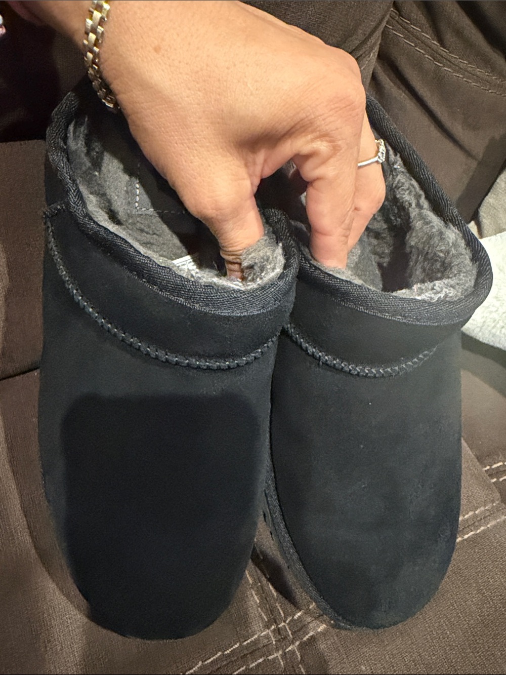 UGG Men's Black Suede Slip-On Clog with Shearling Lining